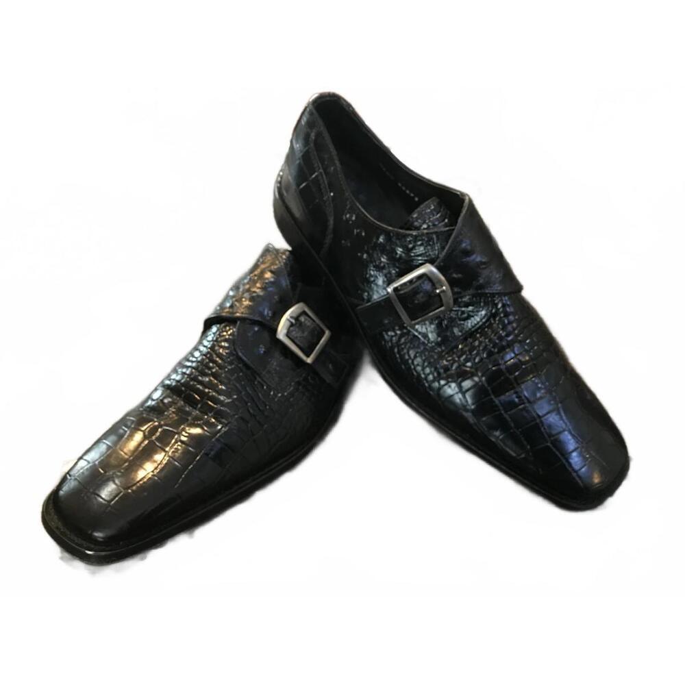 Stacy Adams Kasimir  Monk Strap Slip-On Black Croc Embossed Loafers 9 1/2M #F69